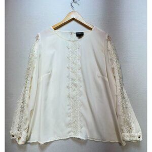 Liz Clayborne Womens Lace Flower Blouse Stretch Sz XL Cream Croquette